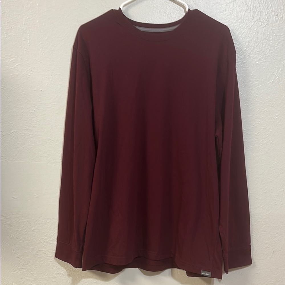Eddie Bauer Men’s Burgundy Long Sleeve Tee with Relaxed Fit and Soft Fabric